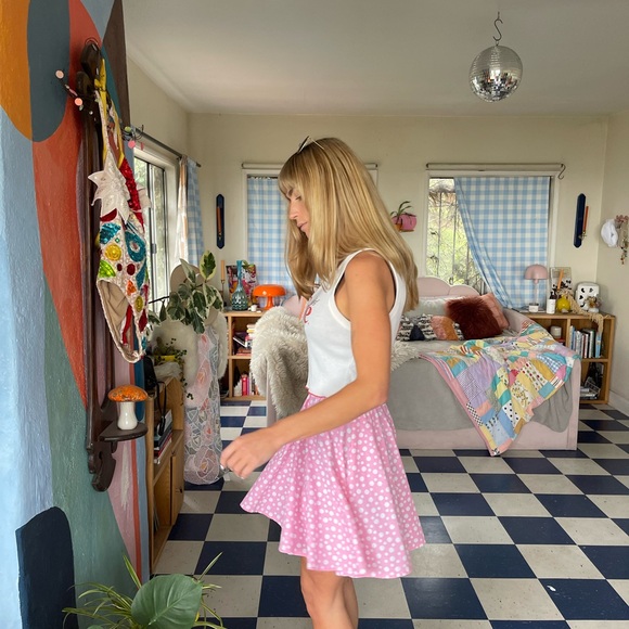 Vintage Pink Polka Dot Mini Skirt - Picture 6 of 10